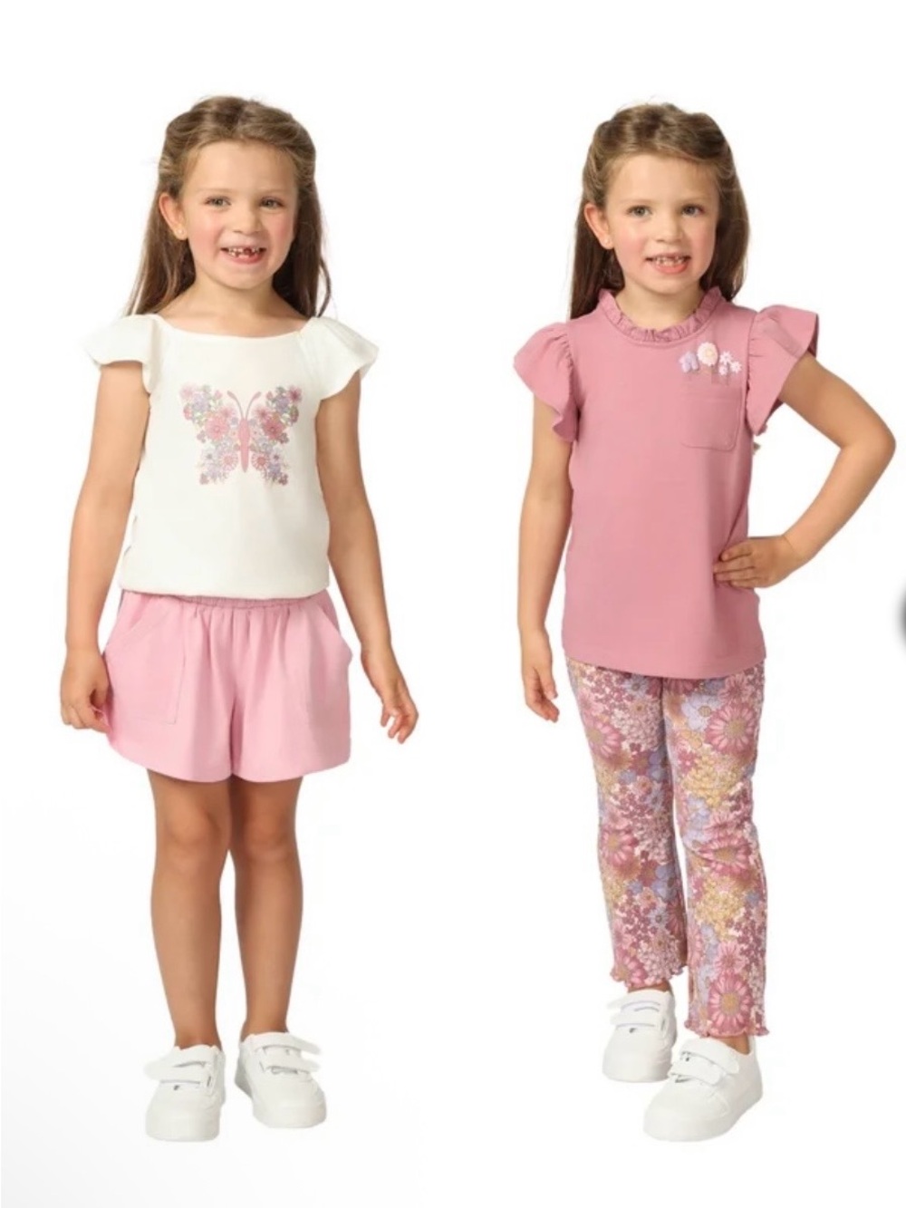 Kids Headquarters Pink and White Girls Butterfly Floral Matching Sets Size 2T